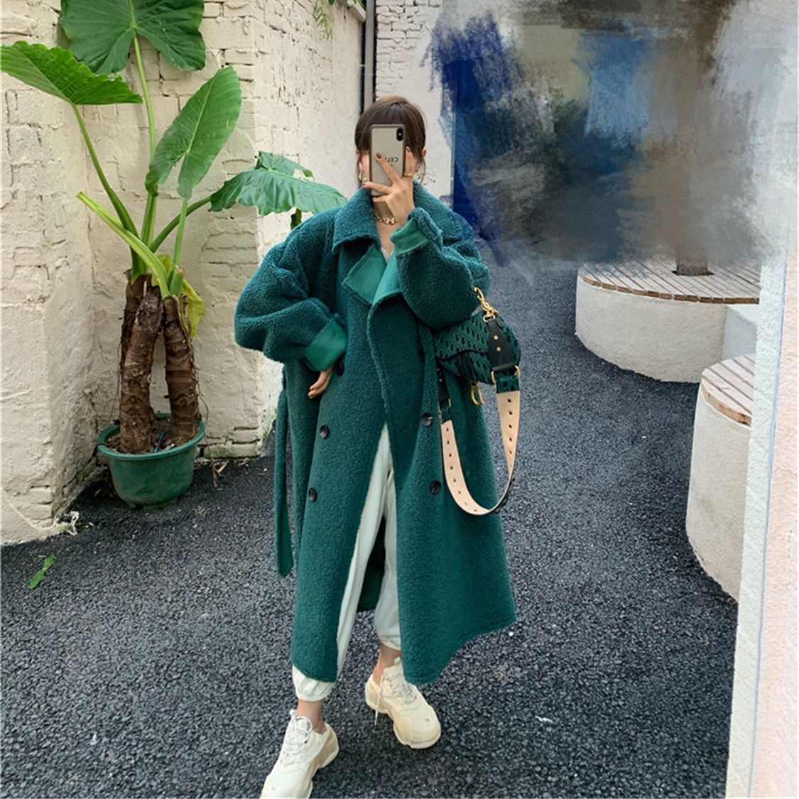 韓国 アウター ロングコート ボアコート ウエストマーク 4collar