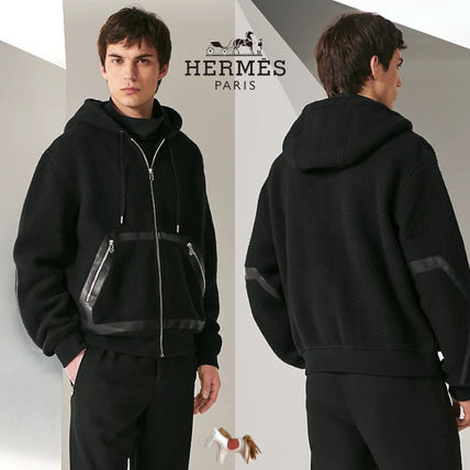 HERMES Hoodies Wool Cashmere Long Sleeves Plain Leather Luxury Hoodies