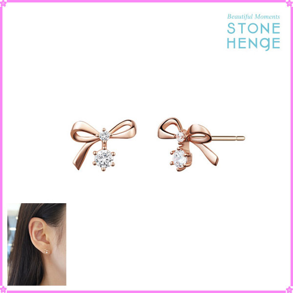 【STONEHENgE】14K Ribbon Cubic Earrings H0186〜リボンピアス