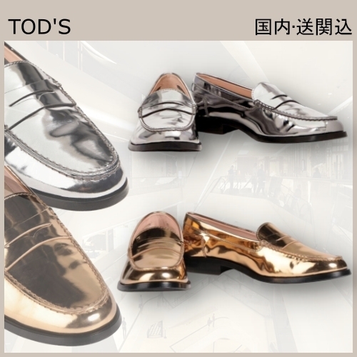 素敵★TOD'S ミラー加工レザー ローファー フラットシューズ
