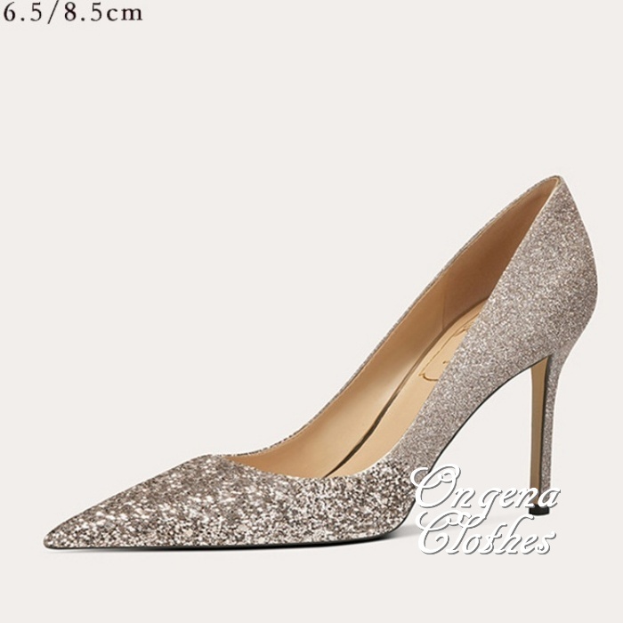 2色 パーティ パンプス ヒール ラメ 光沢感 高さ 4cm/6cm/7.5cm 2色 パーティ パンプス ヒール ビジュー バックル ラメ 光沢感
