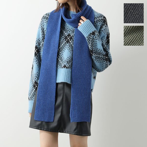 GANNI マフラー Light Structured Rib Knit Thin Scarf