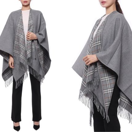 Burberry Ponchos & Capes Other Plaid Patterns Wool Street Style Plain Medium Logo