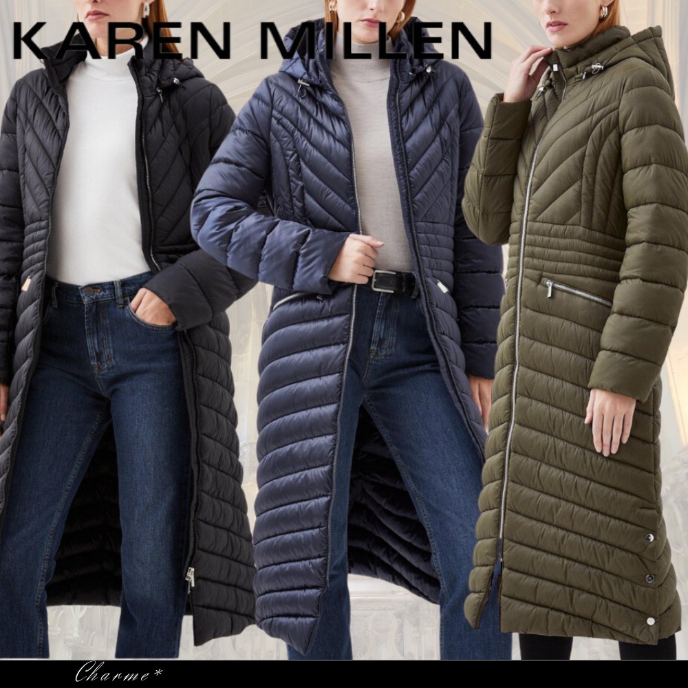 KAREN MILLEN パッカブルコート 膝丈 キルティング フード