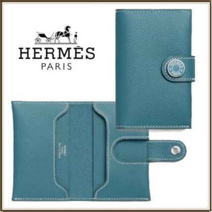 HERMES Card Holders Unisex Calfskin Plain Card Holders