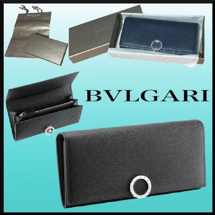 Bvlgari Long Wallets Street Style Bi-color Plain Leather Folding Wallet Bridal