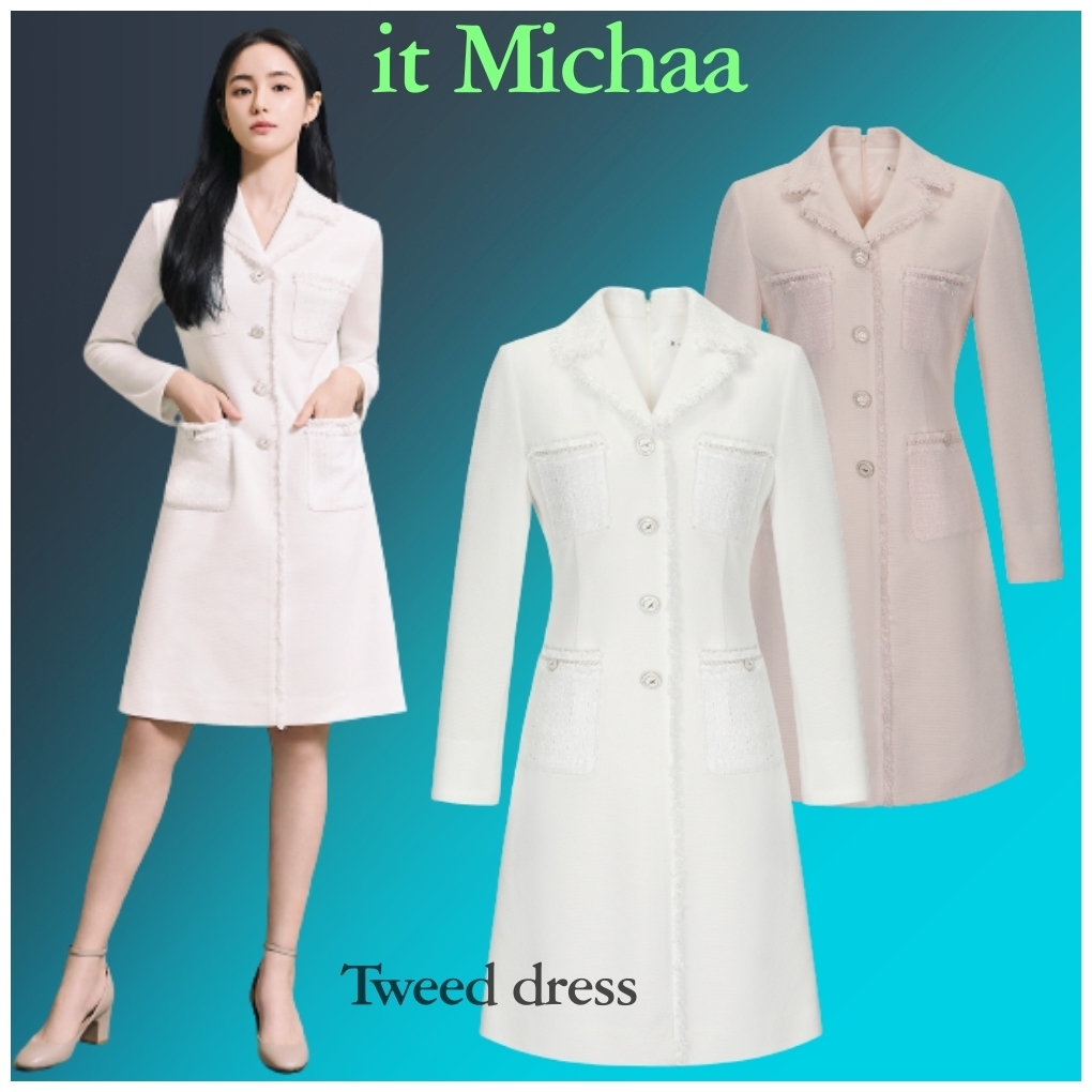 ◆IT MICHAA オープンカラーボタンアップツイードワンピース