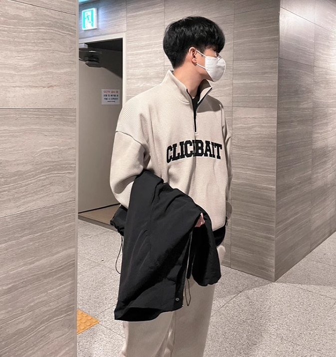 ロゴ ワッフル セットアップ ハーフジップ 韓国 2色 hr1852 ロゴ ワッフル セットアップ ハーフジップ 韓国 2色 hr1852