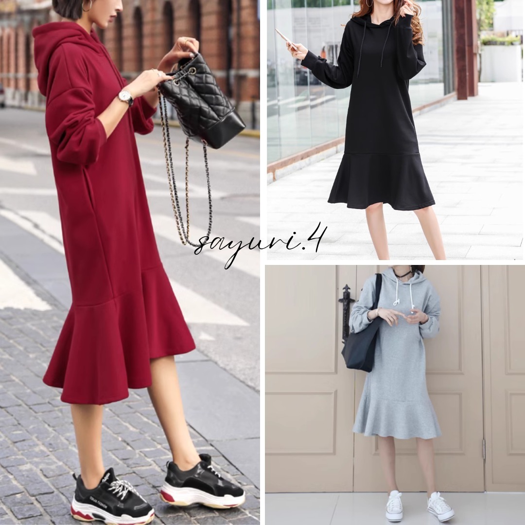 ★全3色★裏起毛 スウェット ワンピース フィッシュテール