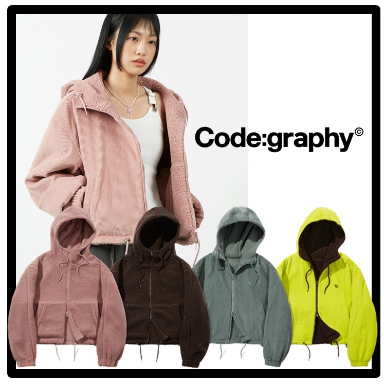 関税込☆Codegraphy★CORDUROY REVERSIBLE FLEECE HOODED ZIP UP