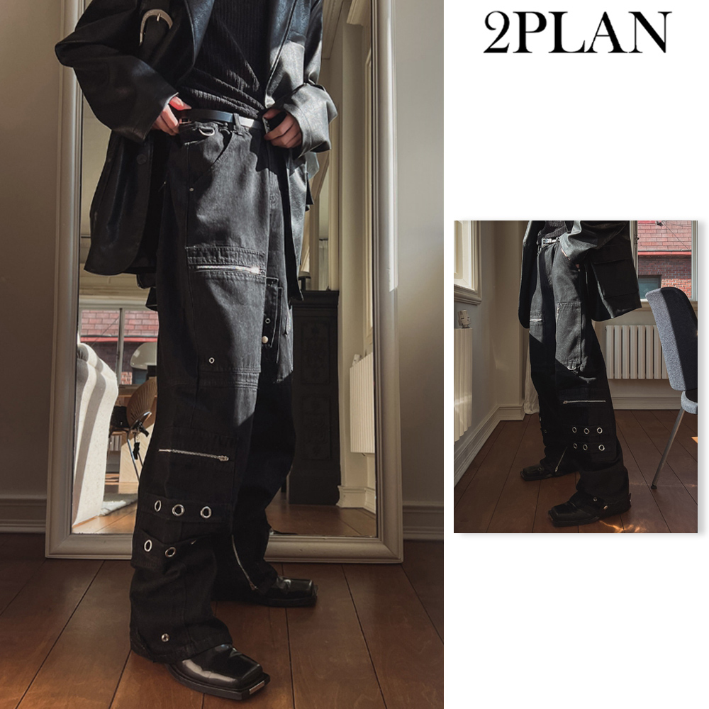 【2plan】Potent Black Steel Cargo Pants