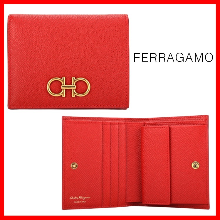 ☆【FERRAGAMO】☆ガンチーニ 小銭入れ 二つ折り財布 RED☆