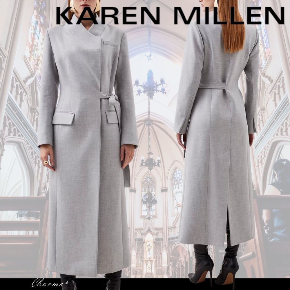 KAREN MILLEN ロングコート テーラード サイドベルト付き