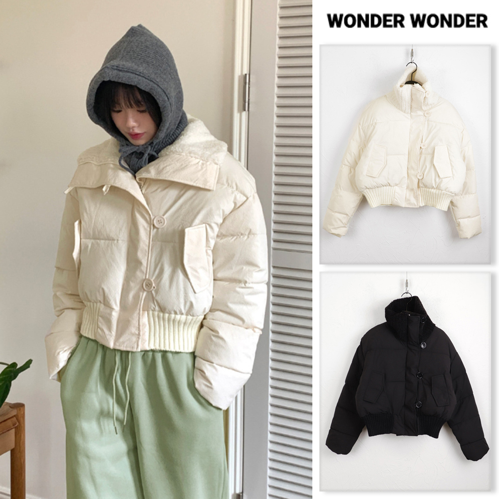 【WONDER WONDER】Pubing high neck collar crop short padding