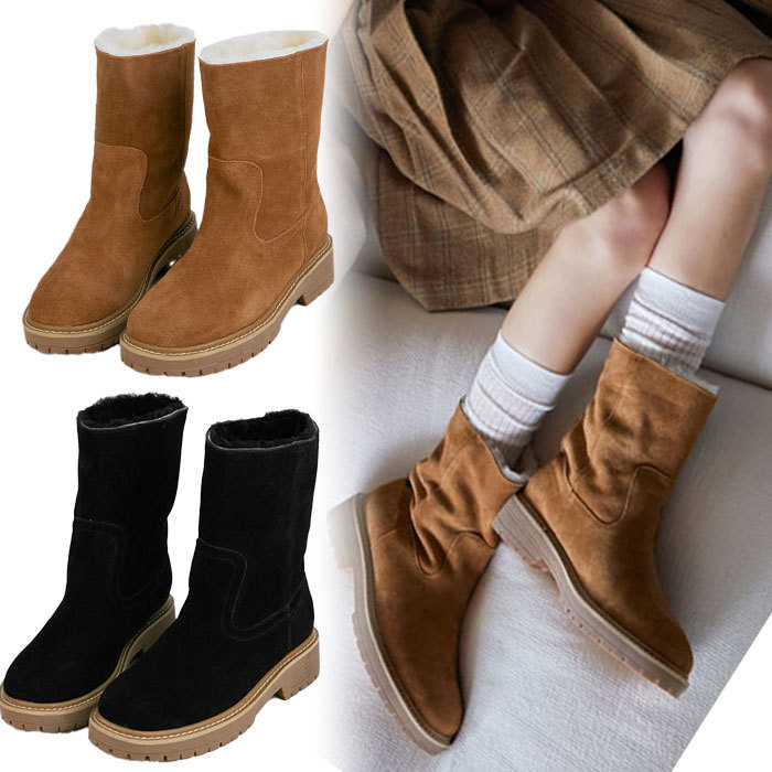 ★EDEL9★韓国★送料込★人気★Melt Leather Fur Short boot