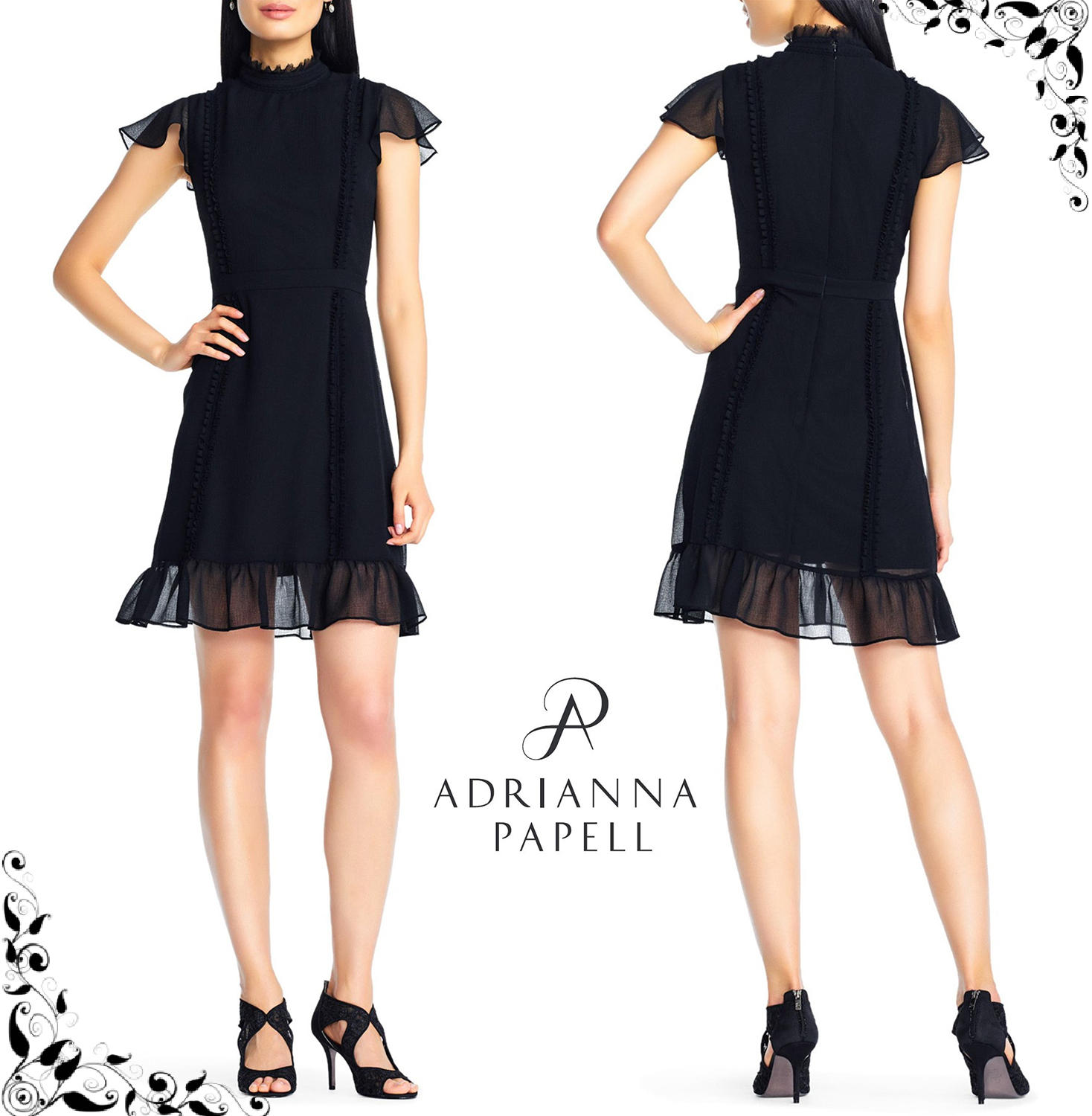 Adrianna Papell☆清楚なブラックシフォンワンピース