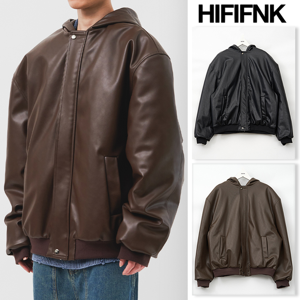 【HI FI FNK】Yale Leather Hooded Bomber