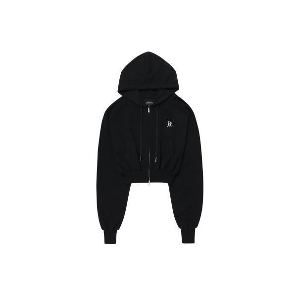 ジャケット WOOALONG Signature crop hood zipup BLACK