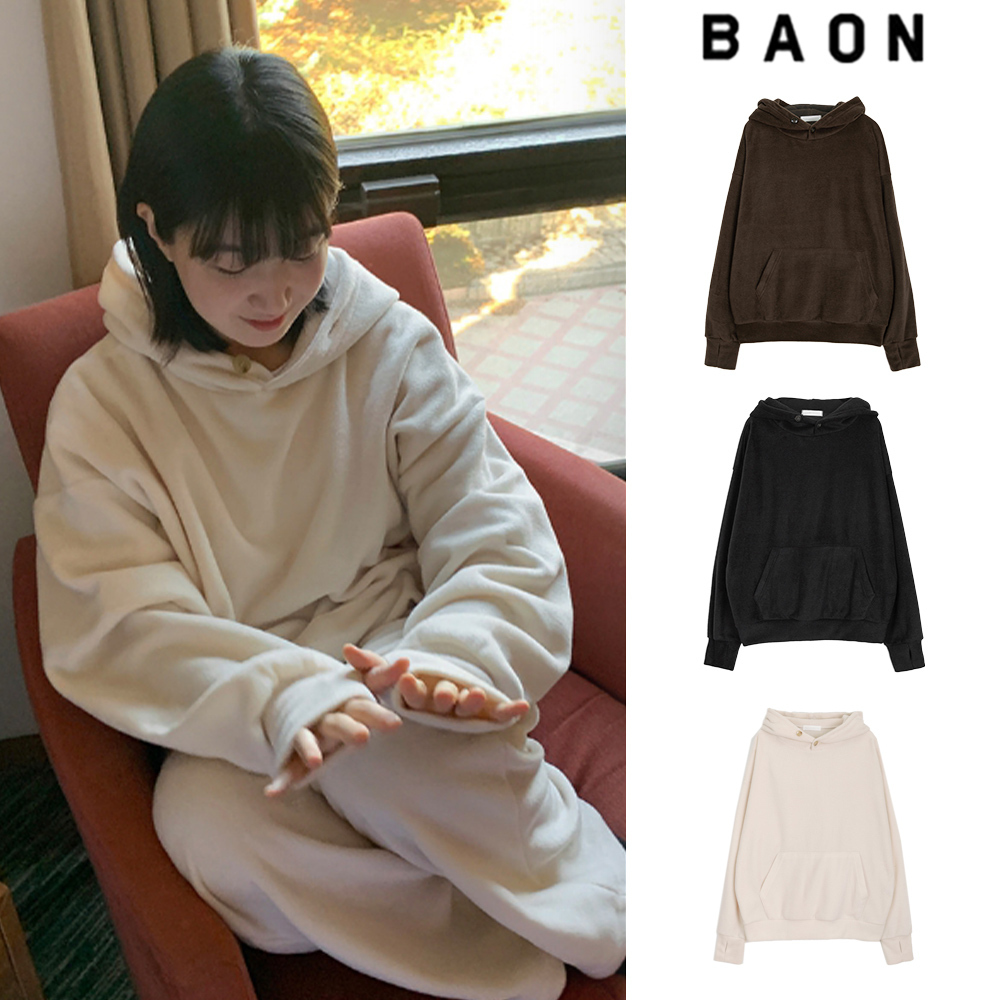 【BAON】[unisex] Holf button fleece warmer hoodie