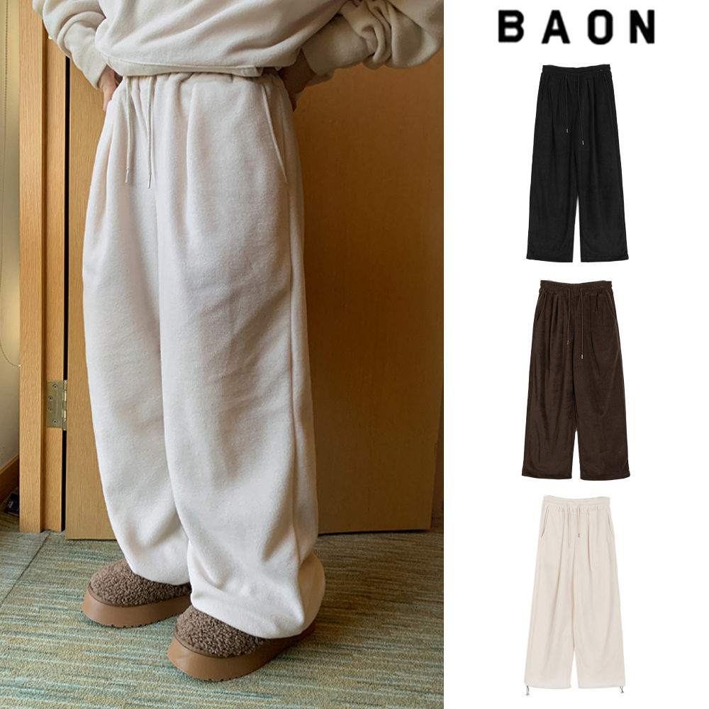 【BAON】[unisex] Holf banding fleece string wide pants
