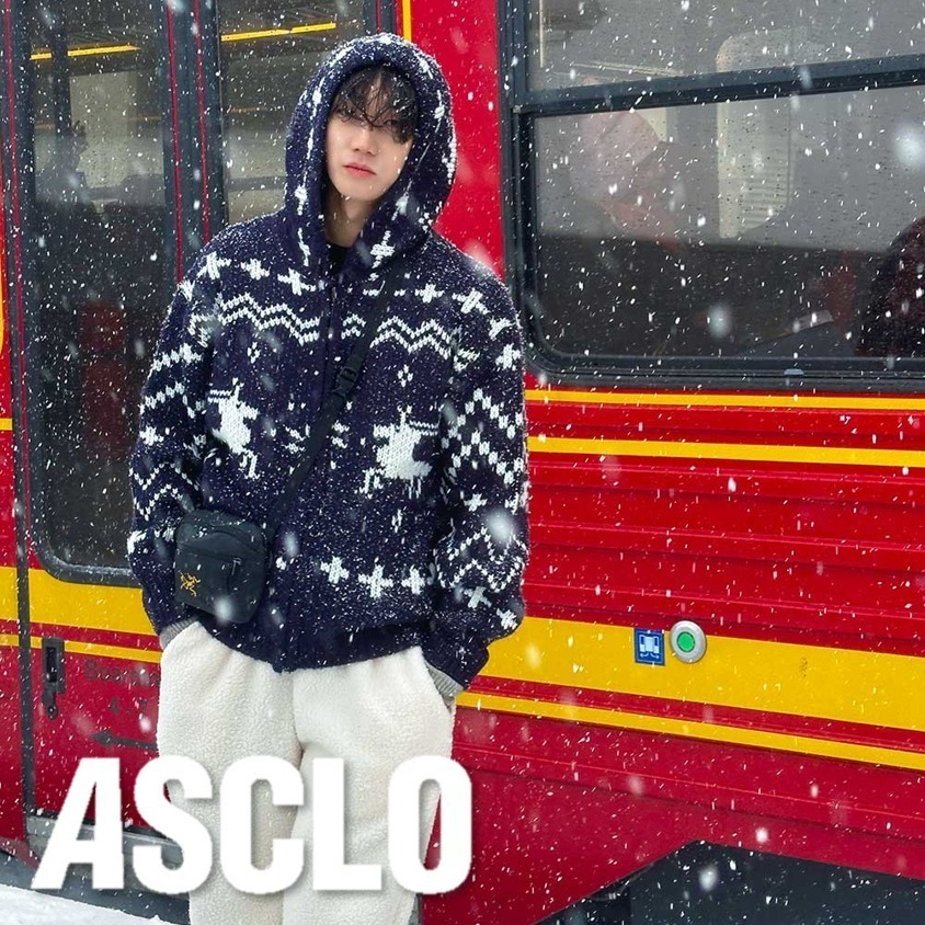 ニット・セーター ASCLO Nordic Hood Knit Zip Up (2color)