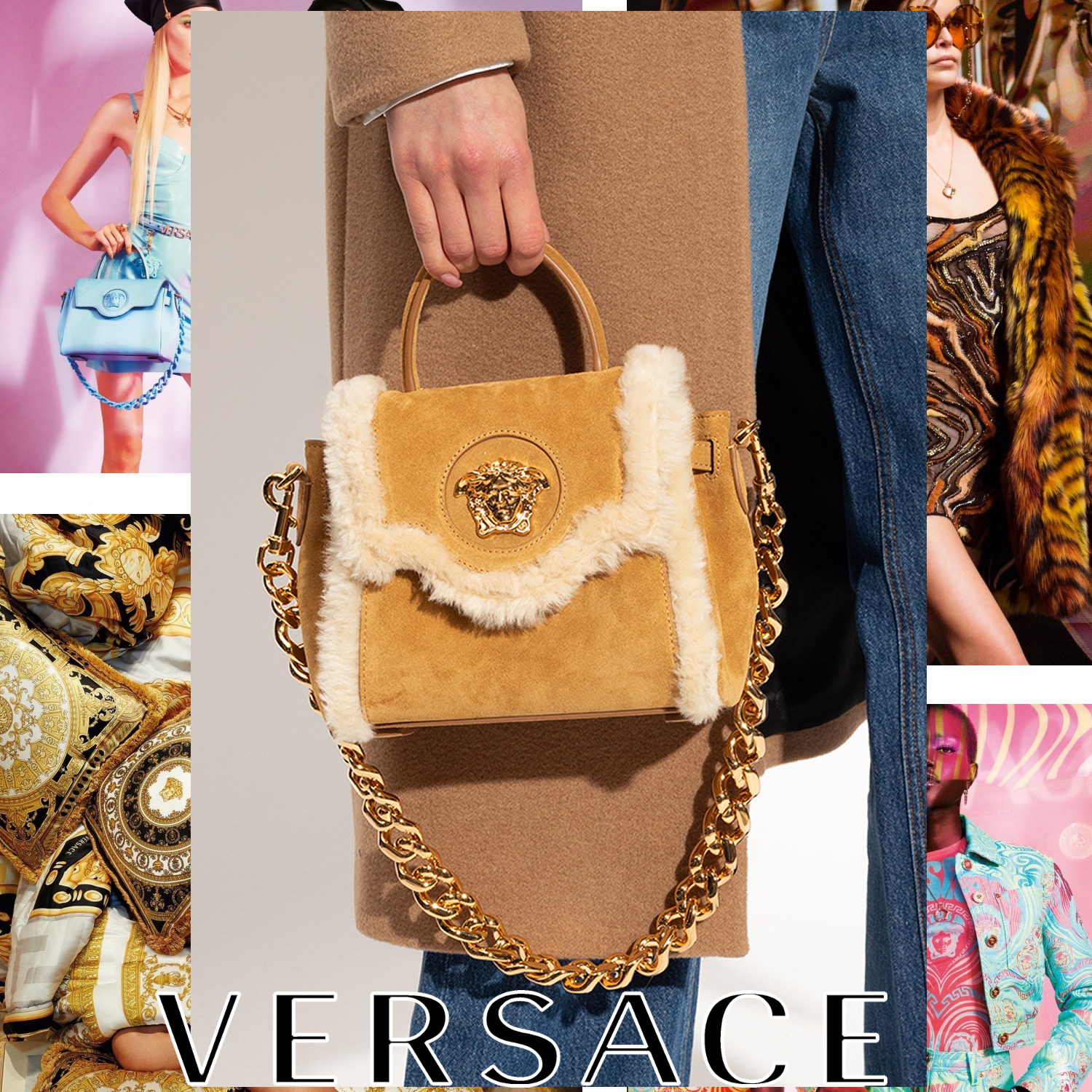 VERSACE メドゥーサ シアリング スモール ハンドバッグ ベージュ