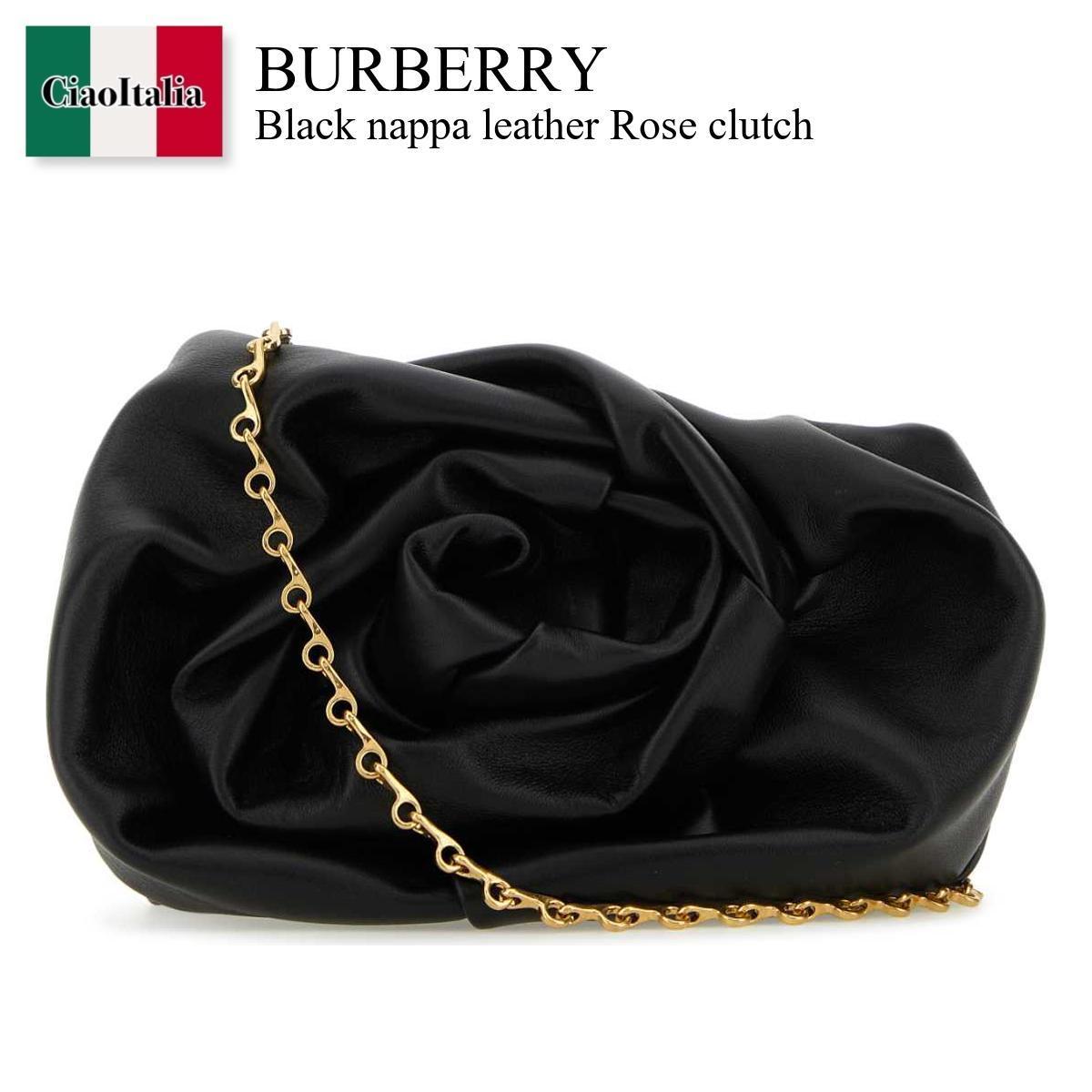 クラッチバッグ Burberry Black Nappa Leather Rose Clutch