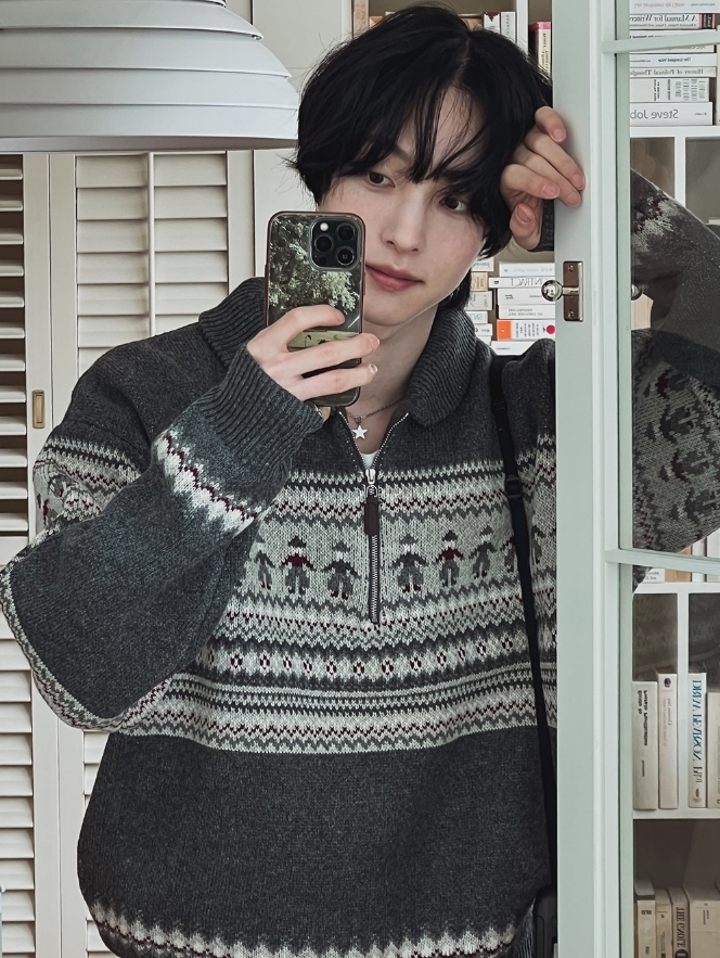 2plan】x-mas Nordic half zip up knit