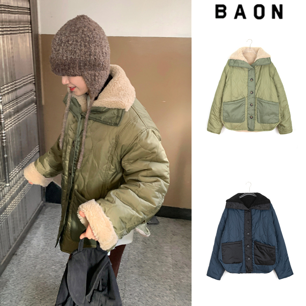 【BAON】Ecoff High Neck Quilted Wool Padding