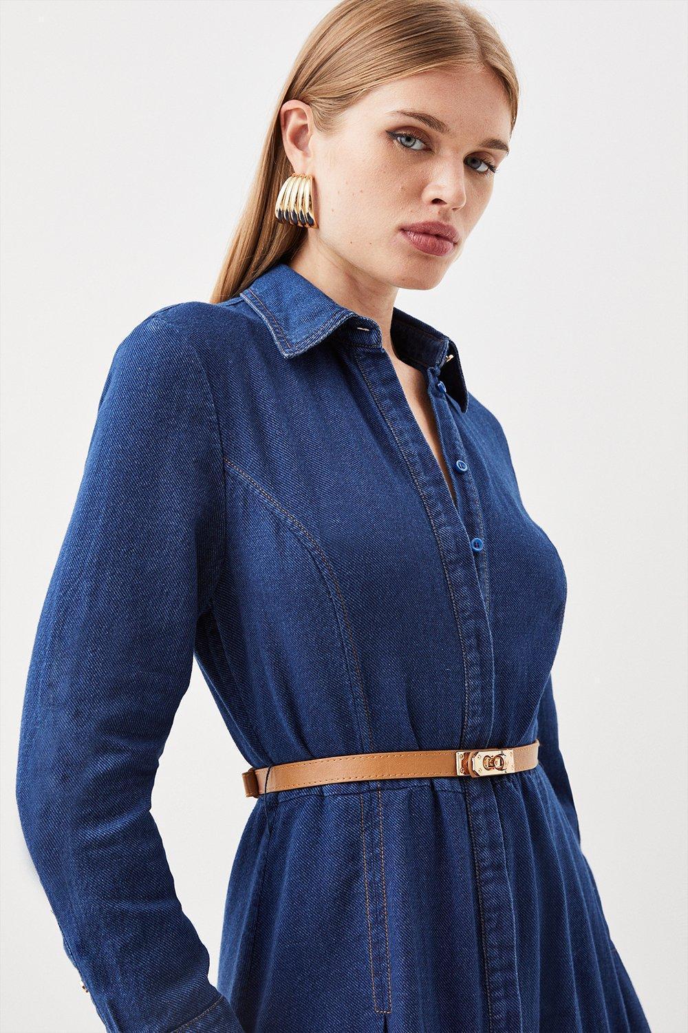 国内発・関税込【KAREN MILLEN】デニム マキシ シャツワンピース 日本未入荷☆Karen Millen 長袖デニムマキシシャツワンピース