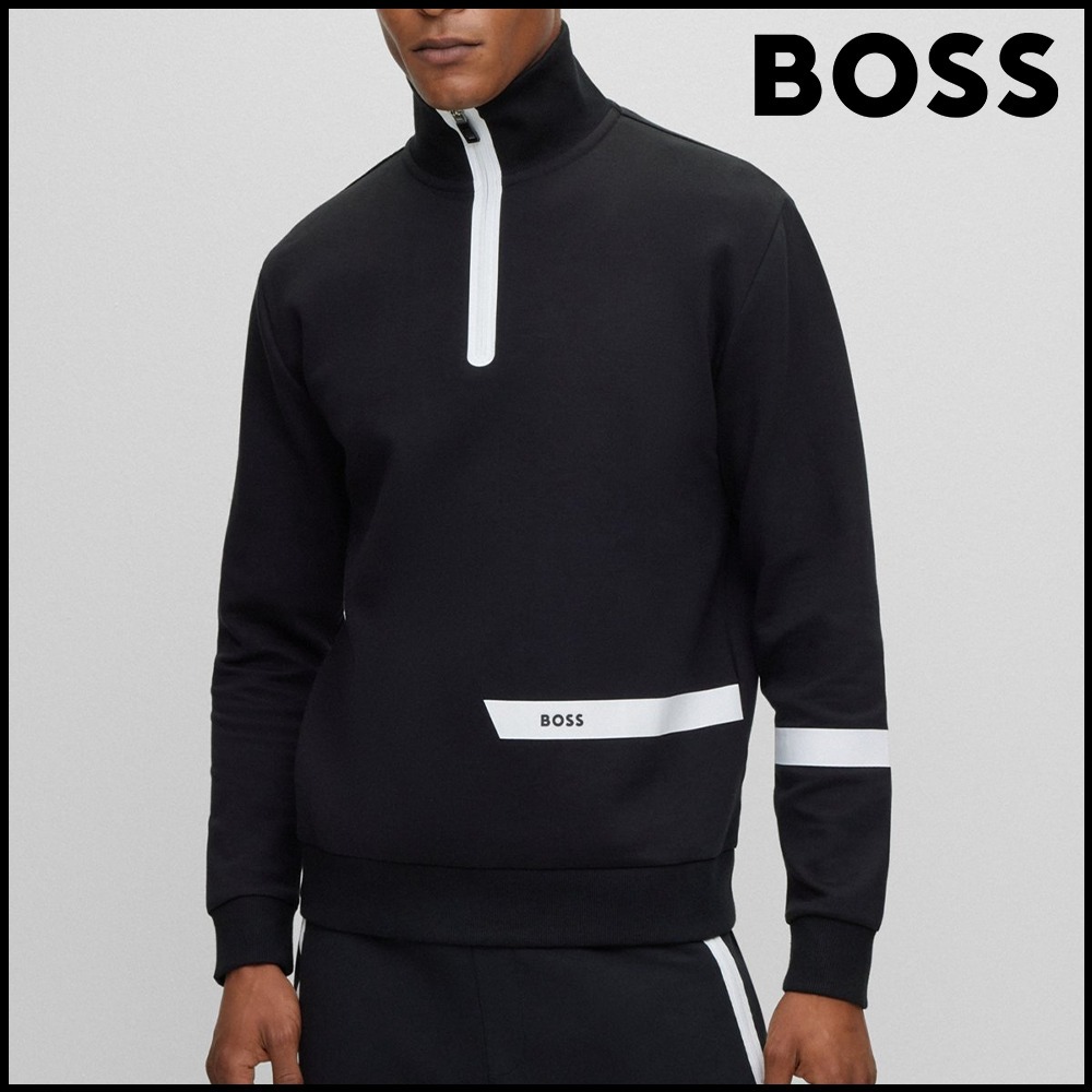 BOSS コットンブレンド ジップネック スウェットシャツ