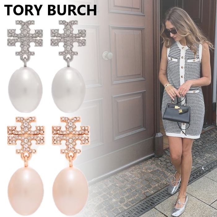 国内直営**Tory Burch** キラ パヴェ パール ドロップ ピアス