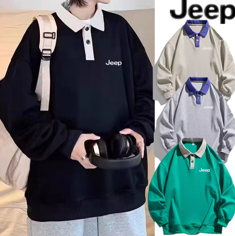Jeep ポロシャツ韓国風ロゴpoloシャツ長袖カップルTshirt★男女