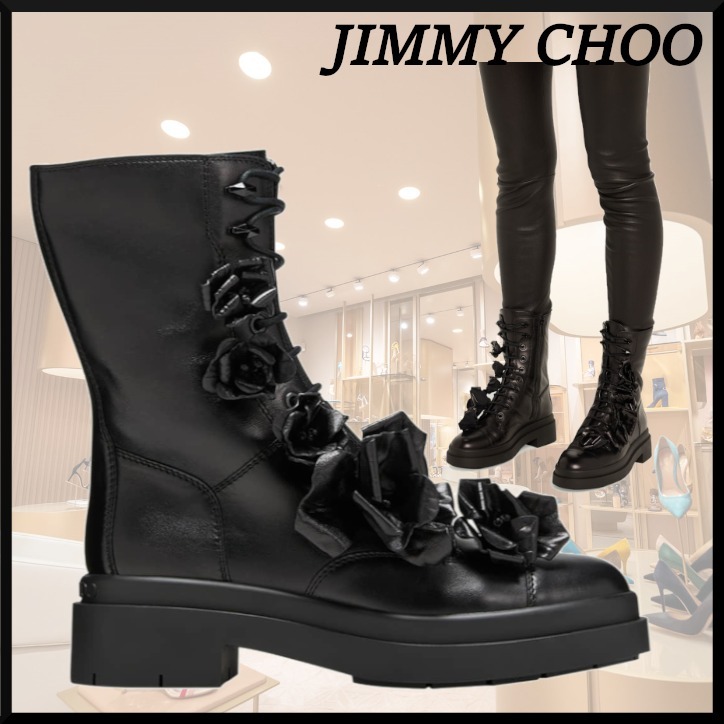 【JIMMY CHOO】Nari Flowers Flat フラワー アンクルブーツ