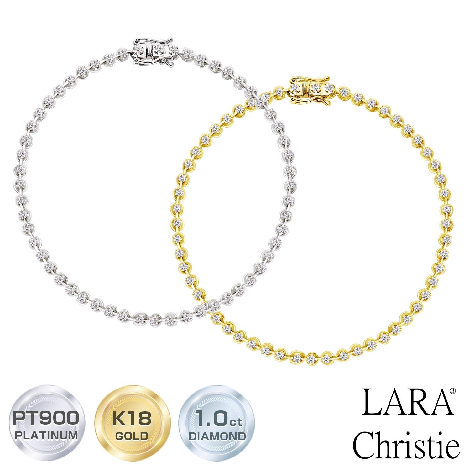 ララクリスティー テニスブレスレット ダイヤモンド 1ct PT K18
