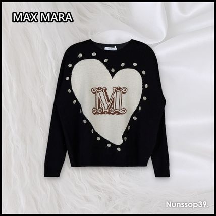 【限定40%OFF】 MAX MARA STUDIO レディース ピュアウール ハート柄 長袖ニット`ブラック`AROLD-SWEATER