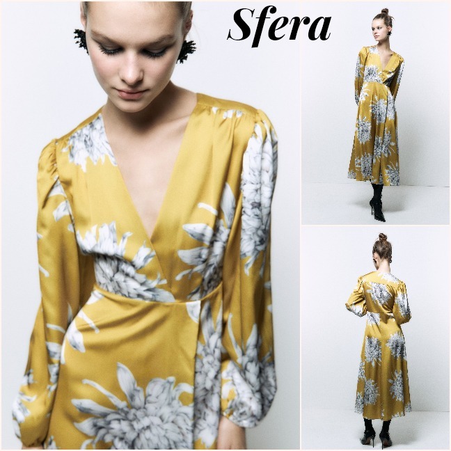 スペイン★Sfera★大人エレガンスな魅力 胸元Vモダン花柄ワンピ