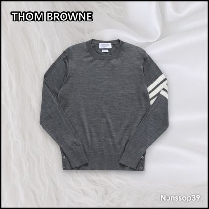 THOM BROWNE Sweaters Stripes Wool Street Style Long Sleeves Plain Logo Designers