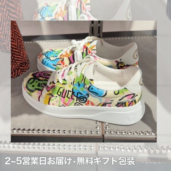 【国内発】GUCCI プリント レザー スニーカー727847ギフト包装可