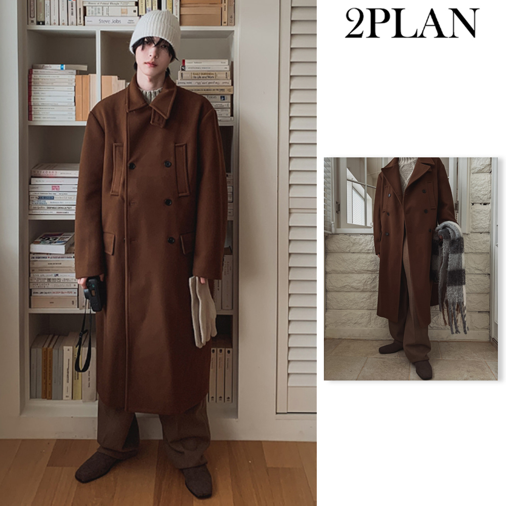 【2plan】Front pocket balmacan double maxi coat