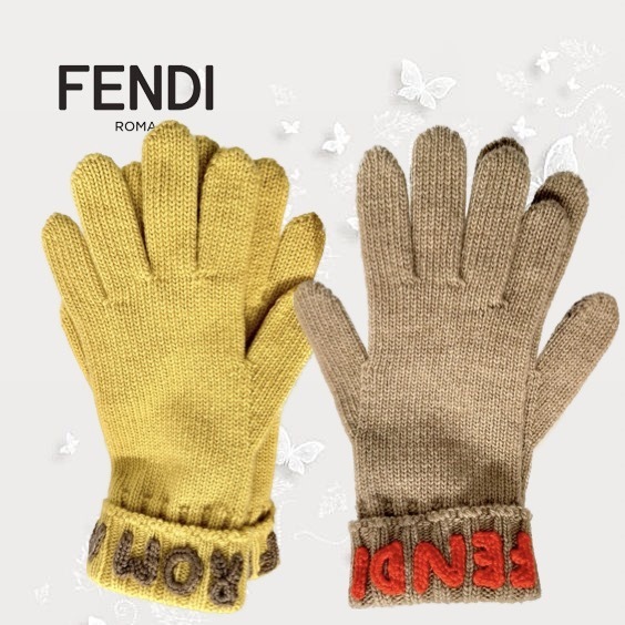 【関税込】FENDI 手袋 グローブ レディース イエロー/ブラウン