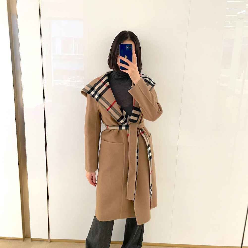 【内側チェックが可愛い】★Burberry★ウール ラップ コート