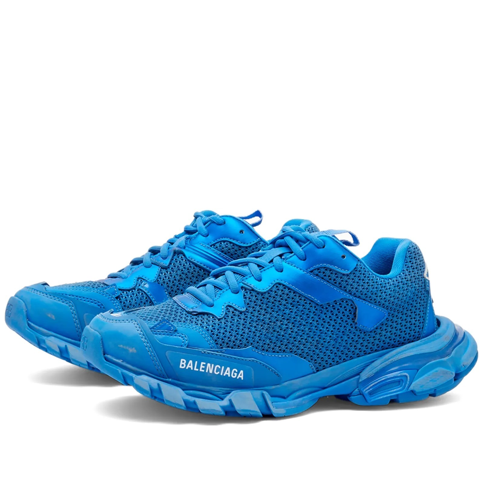 上品 バレンシアガ スニーカー TRACK.3 メッシュ ナイロン ロゴ BALENCIAGA Track.3 ダメージ加工 メッシュ スニーカー ロゴ 青