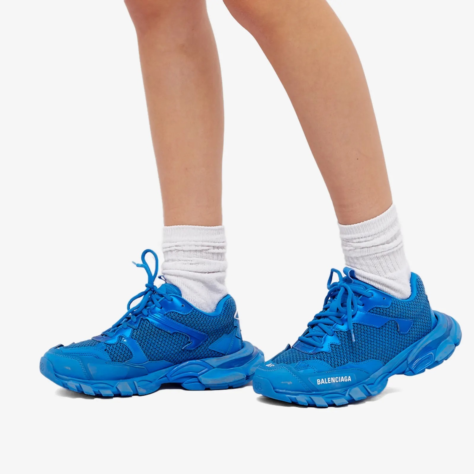 上品 バレンシアガ スニーカー TRACK.3 メッシュ ナイロン ロゴ BALENCIAGA Track.3 ダメージ加工 メッシュ スニーカー ロゴ 青