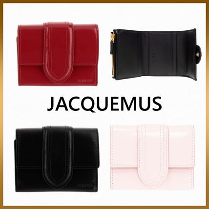 JACQUEMUS Folding Wallets Lambskin Plain Leather Folding Wallet Small Wallet Logo