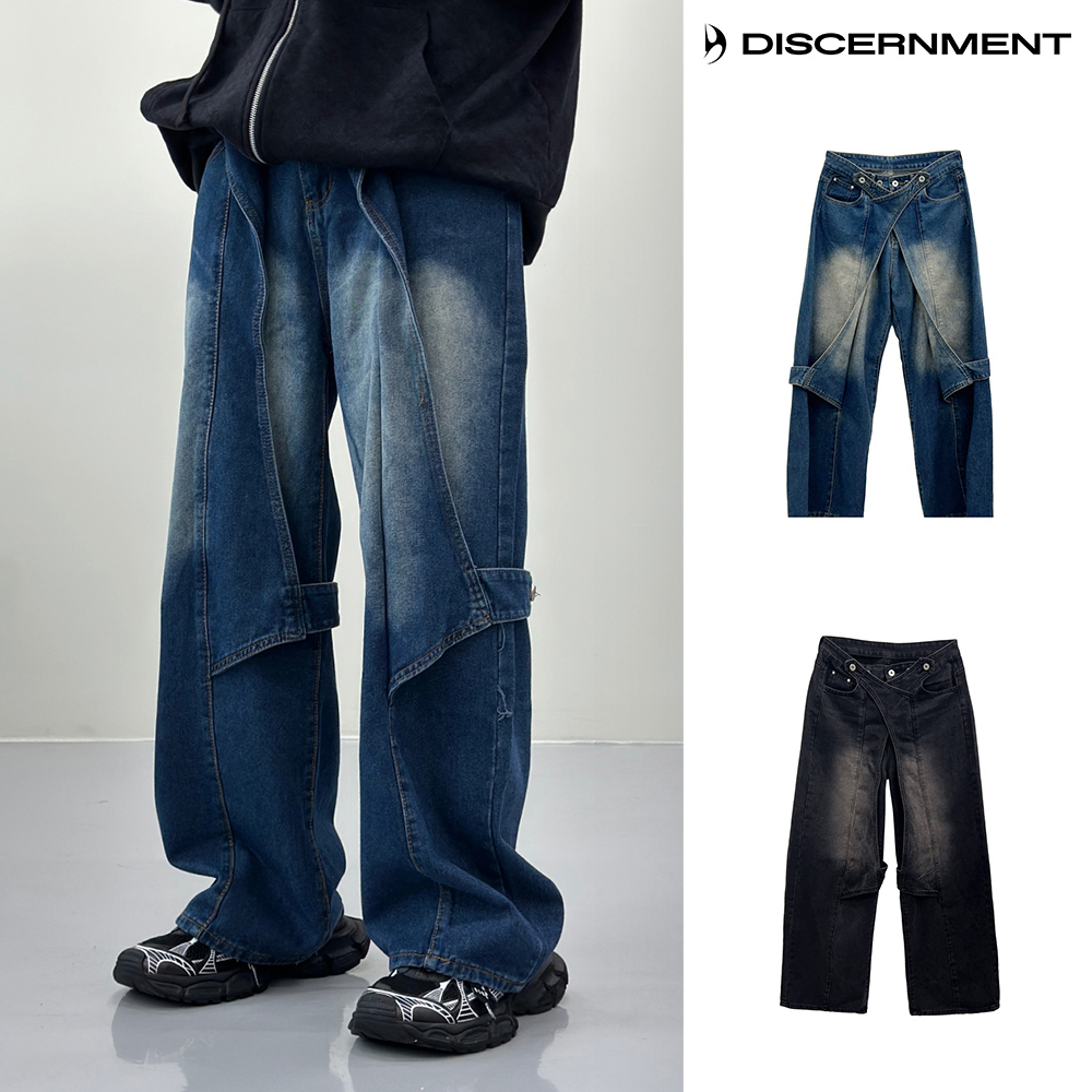 【DISCERNMENT】Snake flap button denim pants