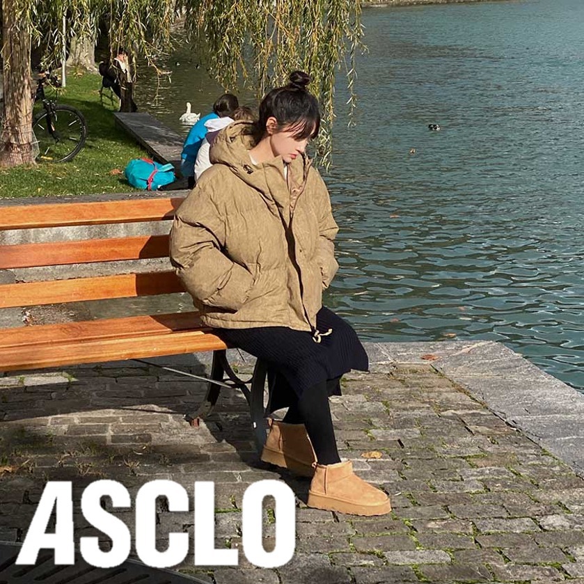 ダウンジャケット・コート ASCLO Stone Wash Hood Short Padded Jumper (4color)