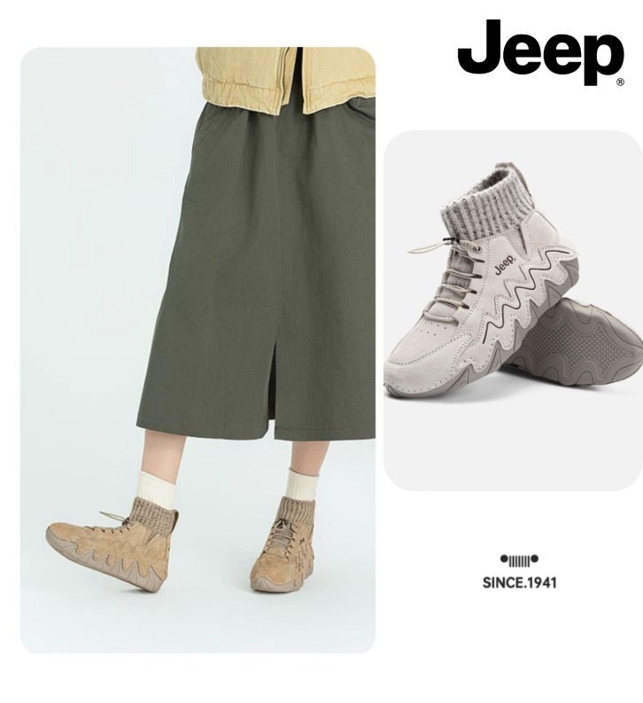 ★関税込★Jeepレザーレトロスニーカーショートブーツ暖かい厚底