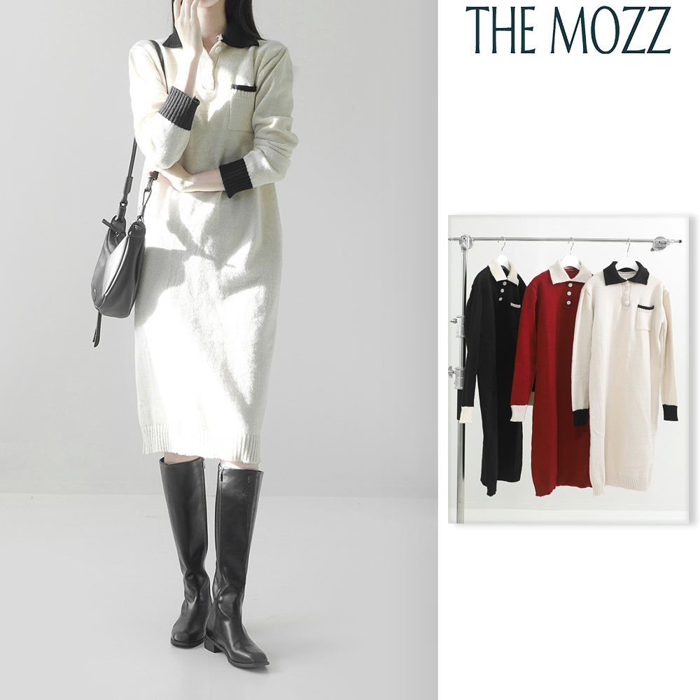 【THE MOZZ】Pinning Color Matching Knit One Piece