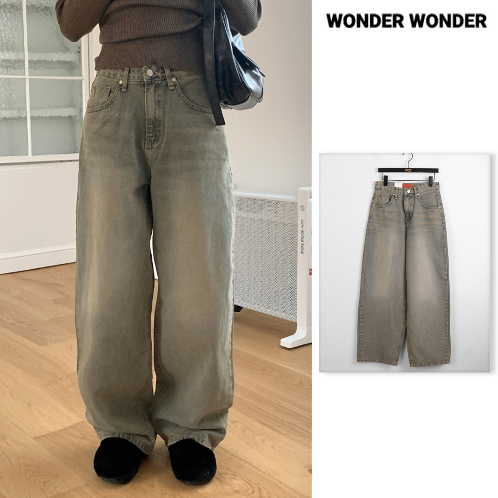 【WONDER WONDER】Clutch Grayish Washing Long Wide Denim PT